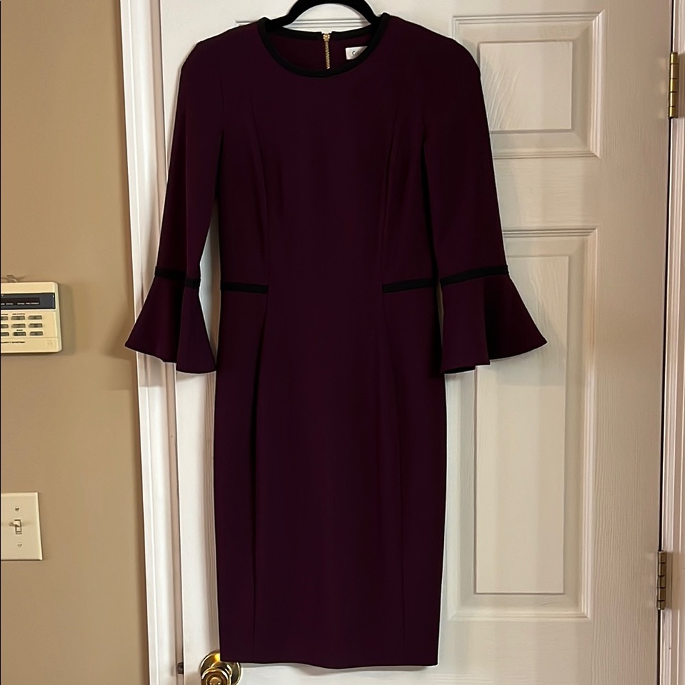 Calvin Klein Purple Sheath Dress with 3/4 Bell Sleeves for Cocktail